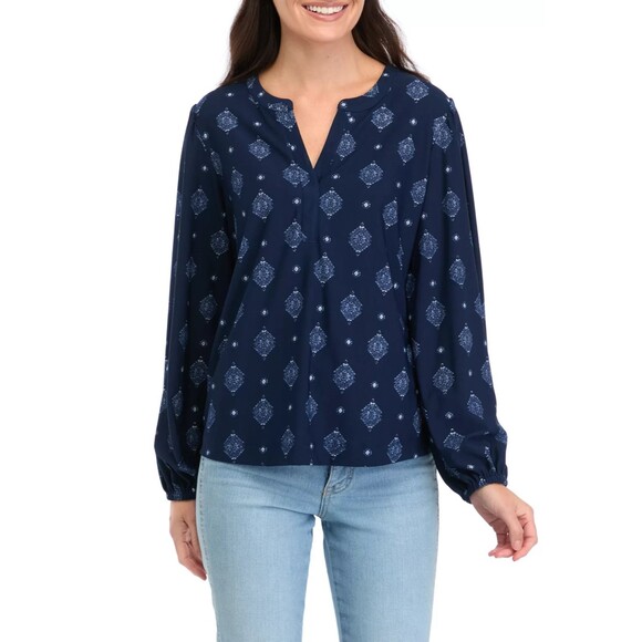 Wonderly Blue Tribal Medallion Print Top - NWT - XL - Boho - Picture 1 of 6